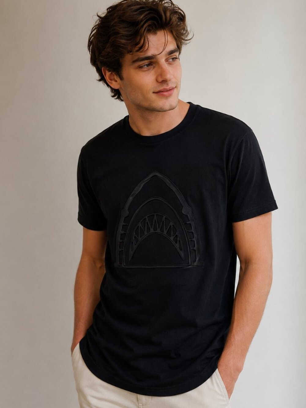 🎭 3/$20 Tiger Shurk Shark Raised Graphic Black Streetwear Tee Zipper Hem Size S